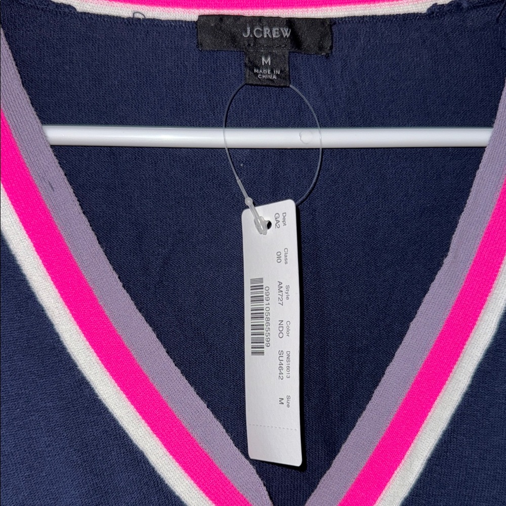 NWT J. Crew Navy Cardigan with Pink Trim - Picture 2 of 6